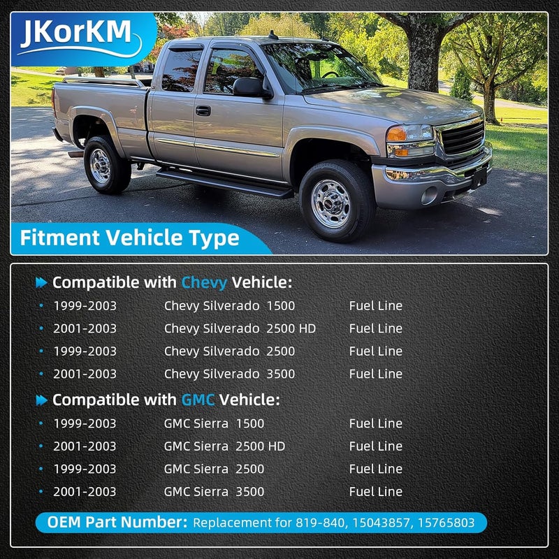 JkorkM Fuel Line 819-840 Compatible with 1999-2003 Chevy Silverado 1500 2500 HD 3500 GMC Sierra 1500 2500 HD 3500,819840 Flexible Stainless Steel Braided Fuel Hose Set OE#819-840 15043857 15765803 - Image 2